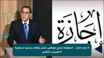 3 أيام إجازة.. الحكومة تمنح موظفي مصر عطلة رسمية مدفوعة الخميس المقبل